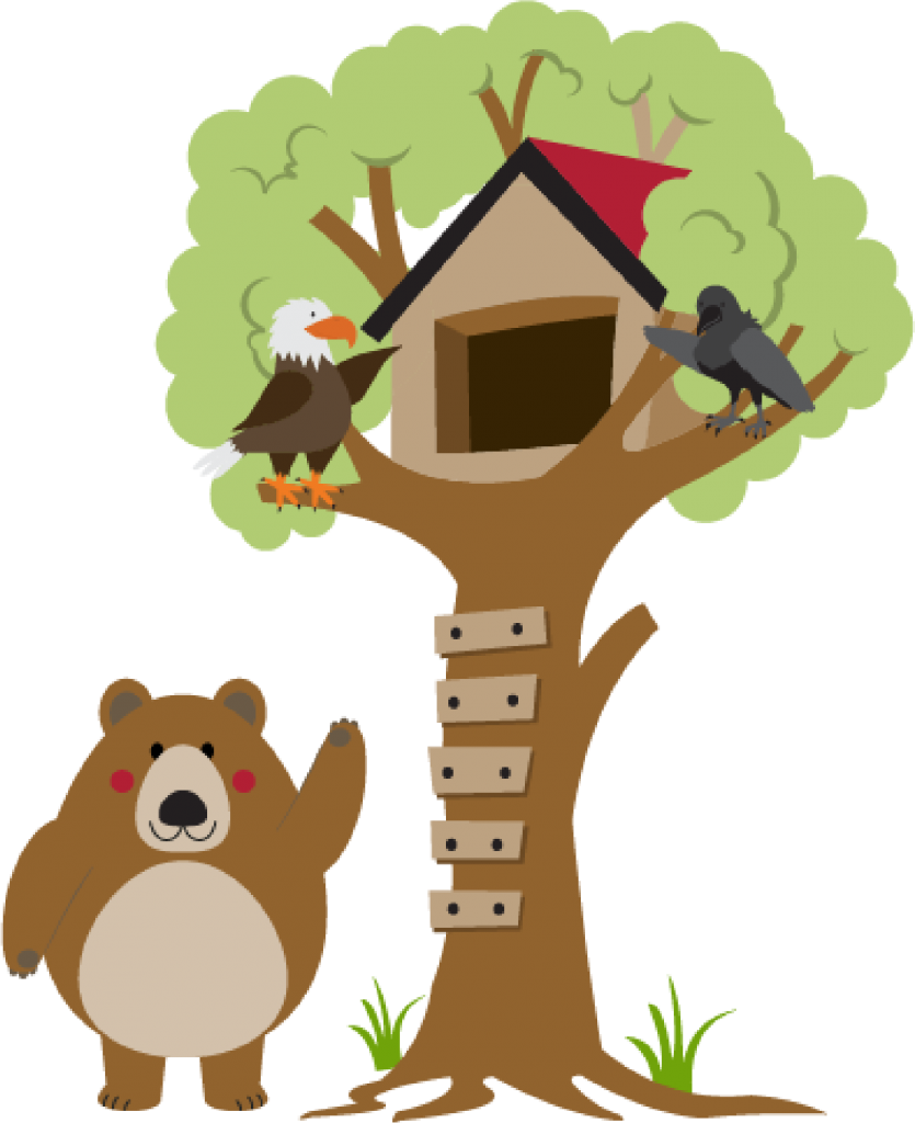 Bear standing by Treehouse
